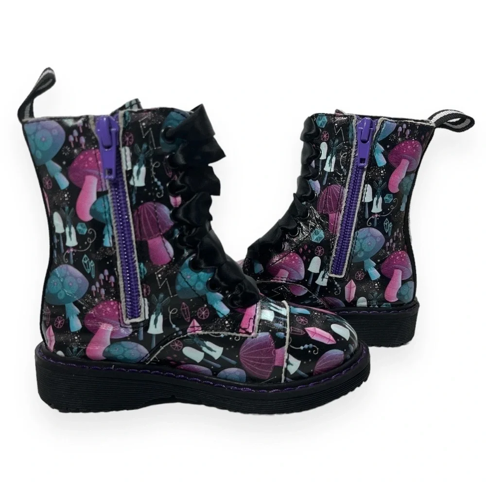 Spellbound Soles Kids Mushroom High‎ Top Chunky Combat Boots Pinks Blues Black